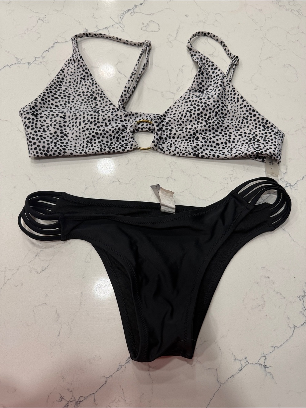 Cupshe Black & White Dalmatian Spot Ring Bikini Set